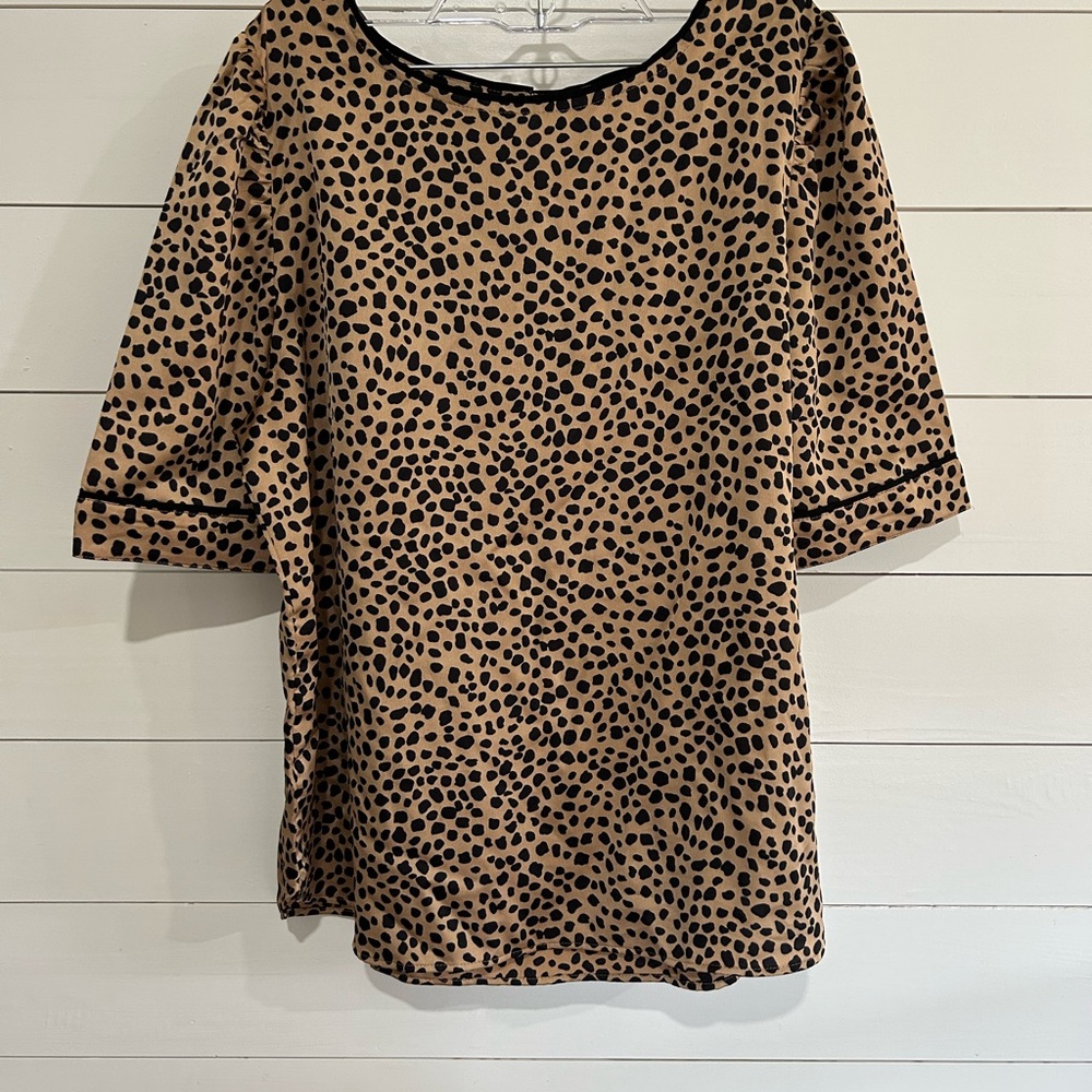 LOFT Leopard Print Blouse with Black Accents